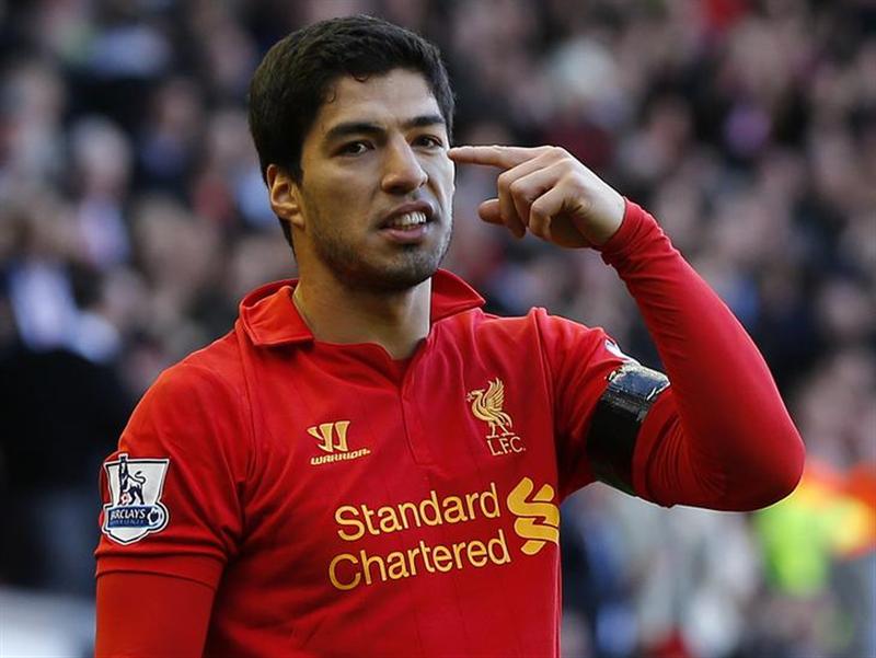 Liverpool's Suarez celebrates his goal against Chelsea during their English Premier League soccer match in Liverpool