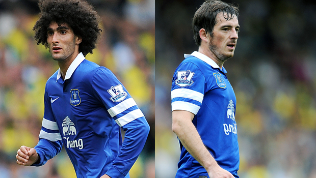 Everton duo Marouane Fellaini and Leighton Baines