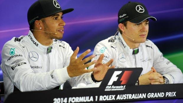 Lewis Hamilton and Nico Rosberg of Mercedes