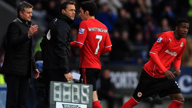 Ole Gunnar Solskjaer and Wilfried Zaha Cardiff City