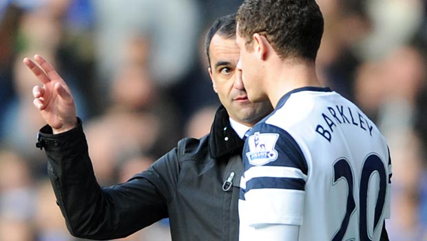 Roberto Martinez and Ross Barkley Everton