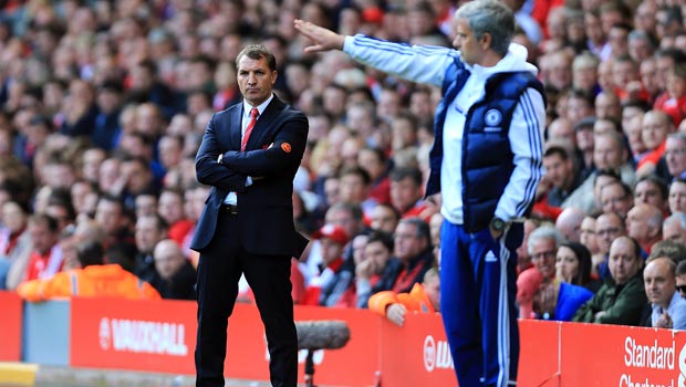 Brendan Rodgers Liverpool manager with Jose Mourinho Chelsea