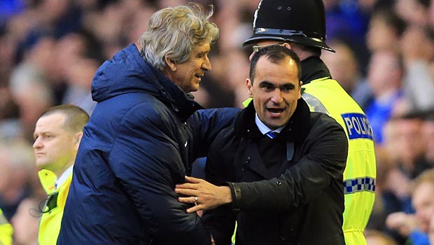 Manuel Pellegrini and Roberto Martinez Everton v Man City