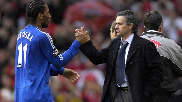 Chelsea manager Jose Mourinho and Didier Drogba