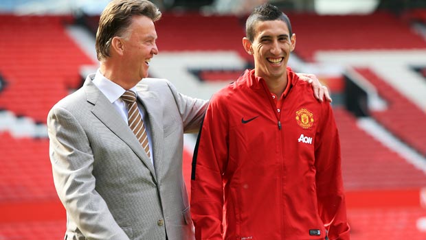 Angel Di Maria and Louis Van Gaal Man United