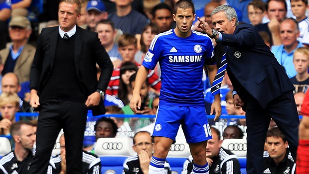 Chelsea manager Jose Mourinho and Eden Hazard