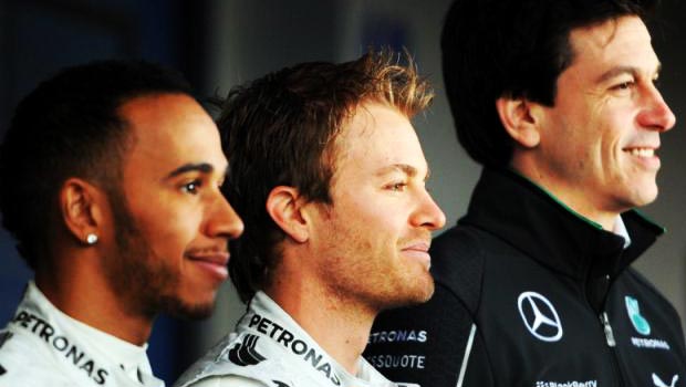Lewis Hamilton, Nico Rosberg and Toto Wolff