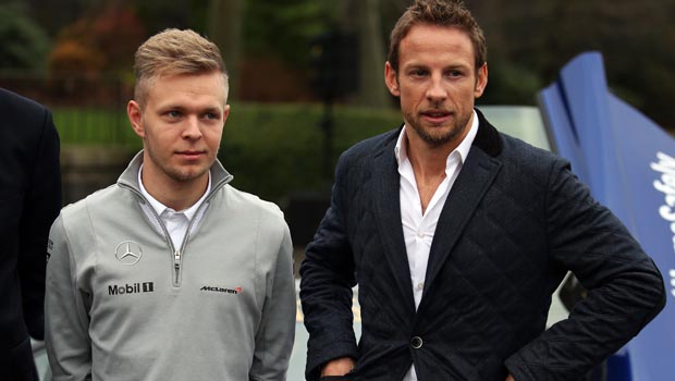 McLaren Formula 1 drivers Jenson Button and Kevin Magnussen