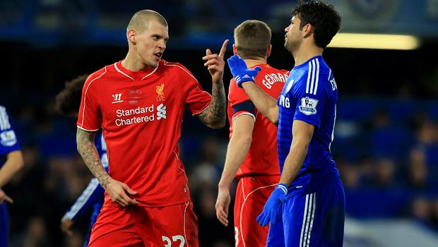  Diego Costa and Martin Skrtel Chelsea v Liverpool Capital One Cup