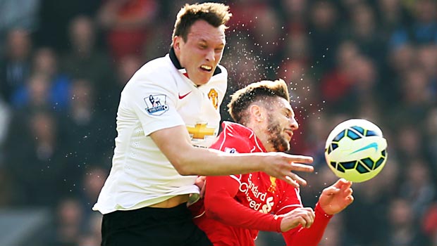 Liverpool Adam Lallana and Manchester United Phil Jones