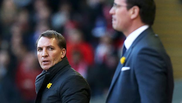 Liverpool manager Brendan Rodgers and Blackburn Rovers Gary Bowyer
