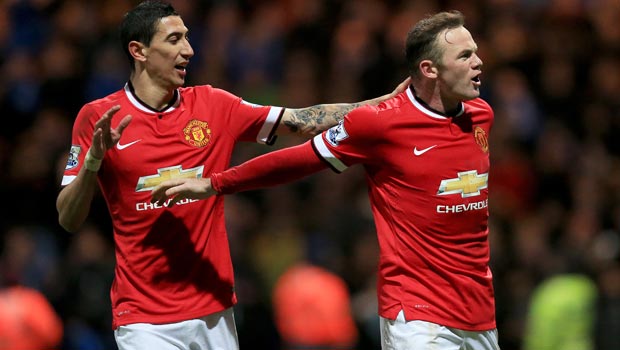 Man United midfielder Angel Di Maria and Wayne Rooney