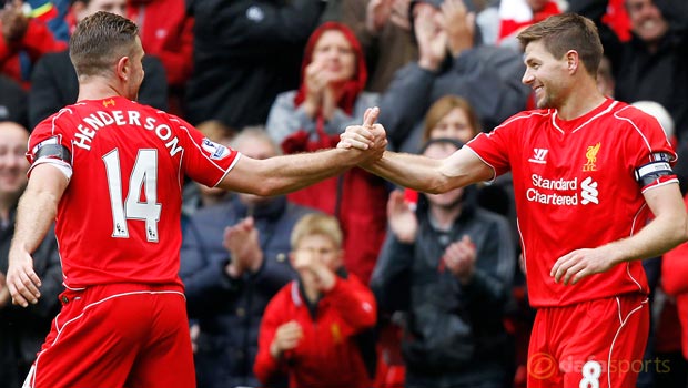 Steven Gerrard and Jordan Henderson Liverpool v Queens Park Rangers