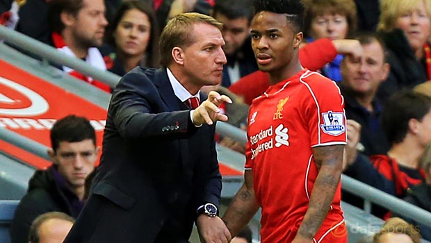 Liverpool manager Brendan Rodgers with Raheem Sterling