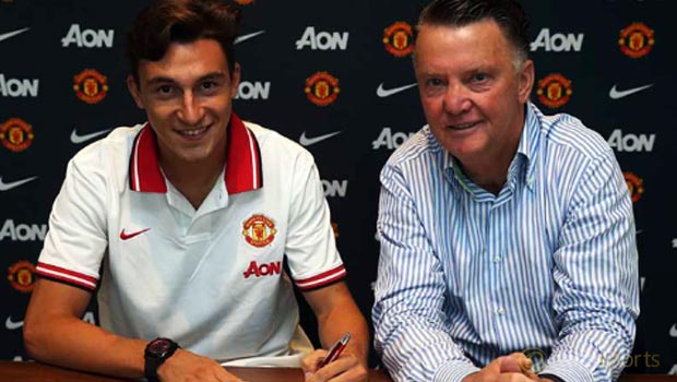 Manchester United Matteo Darmia and  Louis Van Gaal