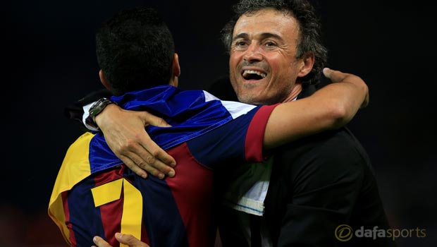 Barcelona head coach Luis Enrique and Pedro