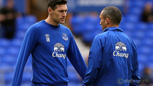 Everton Gareth Barry and Leon Osman