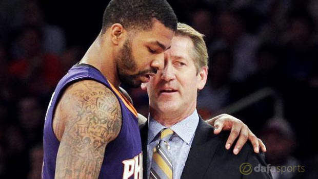 Phoenix Suns Head coach Jeff Hornacek and Markieff Morris