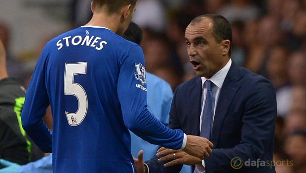 Everton boss Roberto Martinez and John Stones