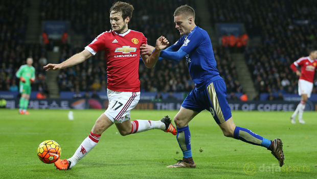 Manchester United Daley Blind and Leicester City Jamie Vardy